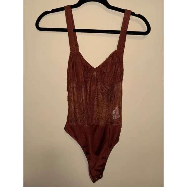 Danielle Bernstein NWT Rust Brown Floral Lace Underwire Bodysuit Size 6 Lingerie Layer BOHO Romance - Image 4