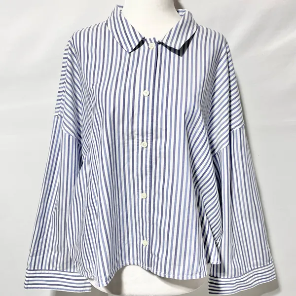 New Everlane 100% Cotton The Woven PJ Button Down Top Blue Stripe Size XL - Image 5