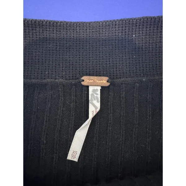 Free People Ribbed Mini‎ Skirt Women XS Black Faux Wrap Minimalist Dark Academia - Image 3