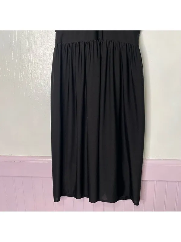 Vintage 70s Midi Dress Ruched Bodice Black Womens M - Image 7