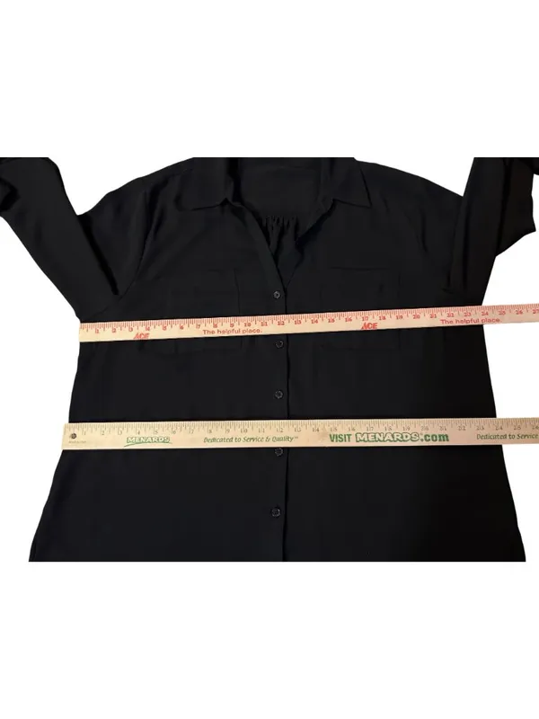 Maurices Women's XXL Black Button Front Blouse Roll Tab Sleeve Semi Sheer Used - Image 7