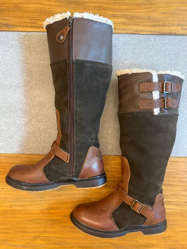 Pajar Knee High Buckle Boots Brown Leather Suede Cozy Winter Boots Size 8-8.5 - Image 3
