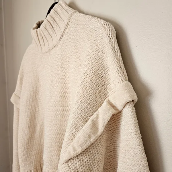 Urban Outfitters Sweater Cozy Cream Turtleneck Ruffle Cropped Neutral Chenille - Image 3