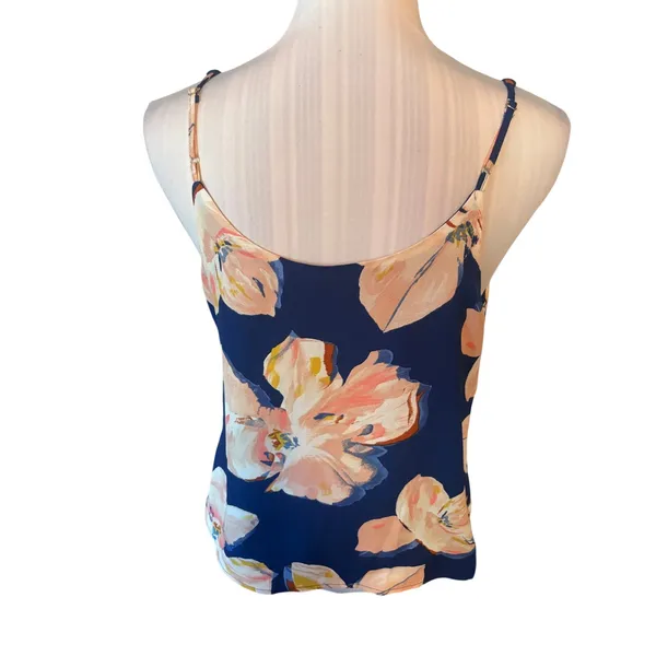 A New Day Navy Blue & Peach Floral Camisole Top Size S - Image 2