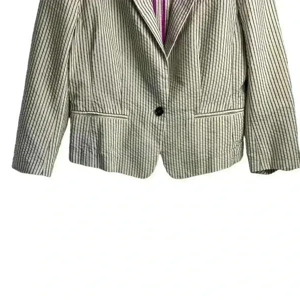 Ann‎ Taylor Loft Women's Blazer Jacket Ivory/White and Black Stripes Size 8 - Image 11