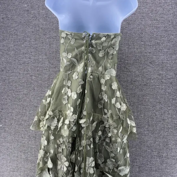 Fairy Floral Fantasy Midi Dress 2 Corsette Back Dusty Sage Embroidery Tulle - Image 3