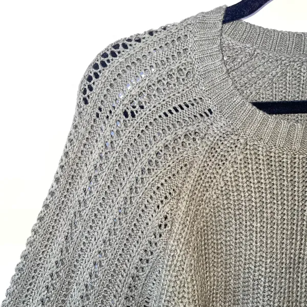 American Eagle Hunter Green Open Knit Sweater - Image 4