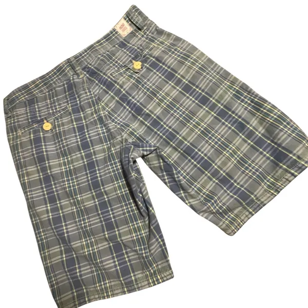 Levis Tab Twills Plaid Shorts Blue Green Yellow Cotton Flat Front women's size 6 - Image 3