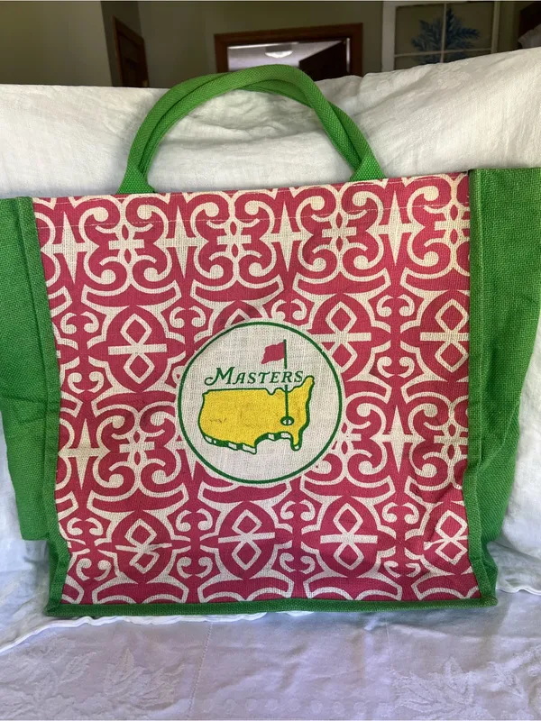 Masters Pink & Green Patterned Tote Bag with Yellow Logo - Image 6