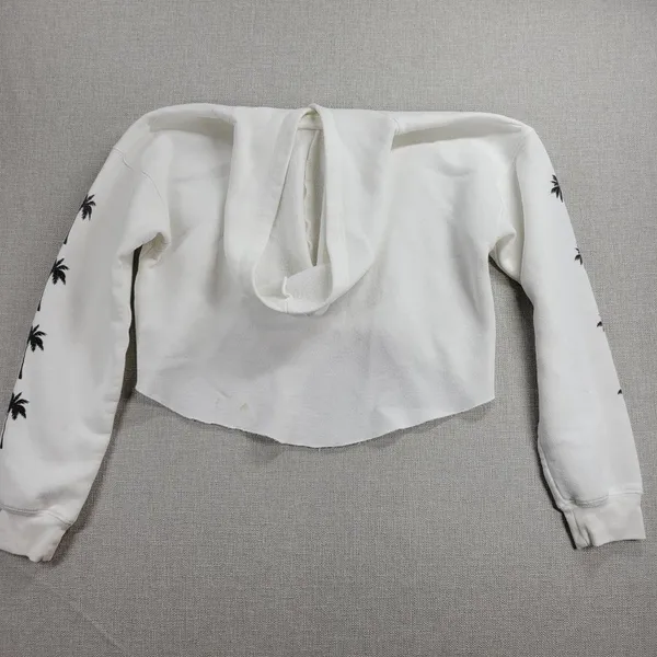 Billabong Windy Palms Womens Sweatshirt Size M White DIY Raw Cut Hem Crop Hoodie - Image 3