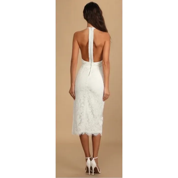 Lulus Romantic Message White Lace Midi Dress XS Bridal Shower Wedding NWT - Image 4