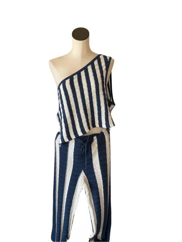 NEW Women Free- est by Free People Joan Fauxchet 2 PCS Set Striped XL Blue White - Image 8