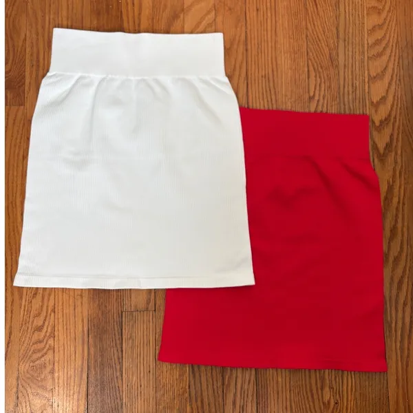 OQQ‎ Womens 2 Piece Ribbed Mini Skirt Set High Waist Stretchy Red White Small - Image 2