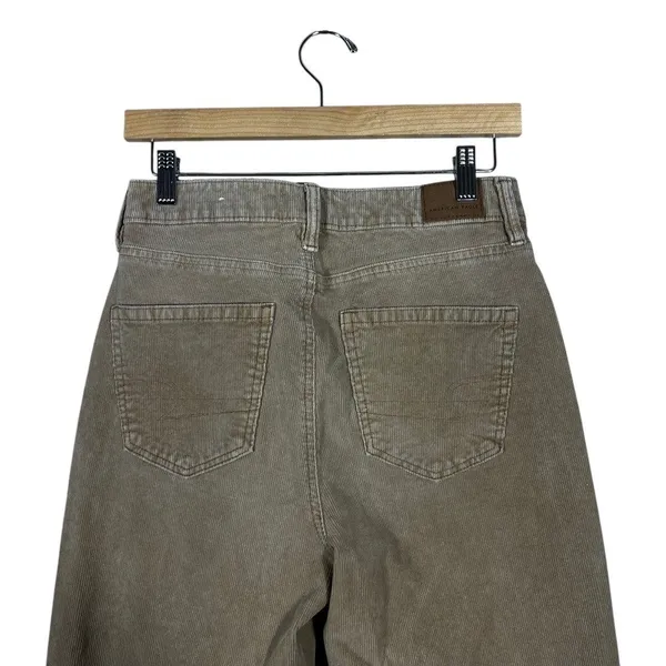 American Eagle Mom Straight Corduroy Pants Tan Khaki Acid Wash Boho Size 4 - Image 6