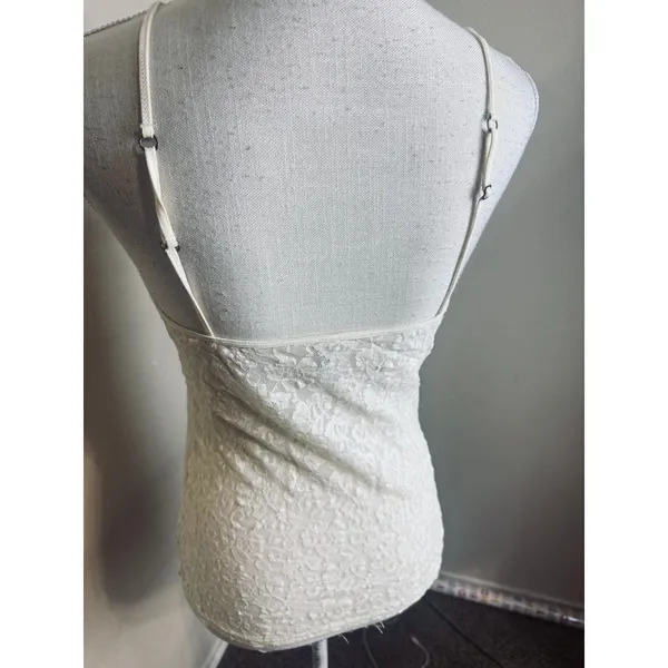 Cream Floral Sheer Lace Tank Top Cami Adjustable Straps sz M Coquette Fairycore - Image 3