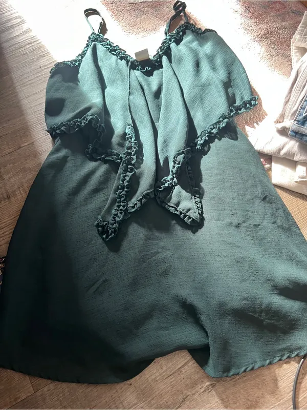 Selfie Leslie forest green Tie-Front ruffle Mini Dress - Image 10