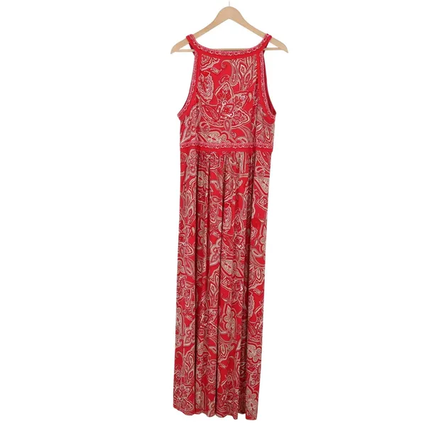 INC Maxi Dress Womens 2X Paisley Red Sleeveless Keyhole Halter Excellent - Image 4