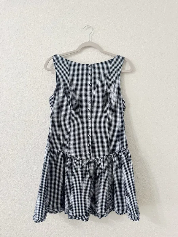 Wild Fable Gingham Drop Waist Mini Dress Navy White Size Large - Image 2