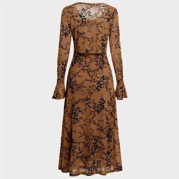 Rihoas Brown Floral Two-piece Midi Dress - Image 6