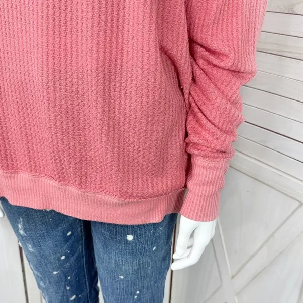 Free People Santa Clara Thermal‎ Oversized Shirt Coral Pink Orange Medium - Image 8