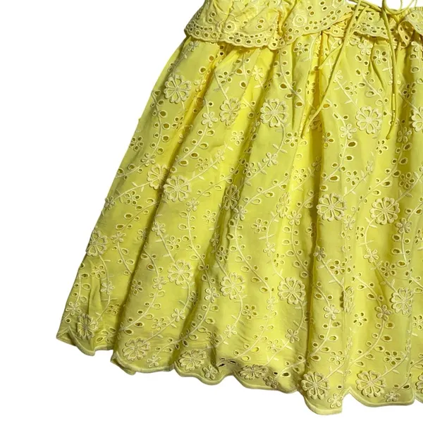 For Love & Lemons Yellow Eyelet Natalia Mini Dress Womens XL - Image 5