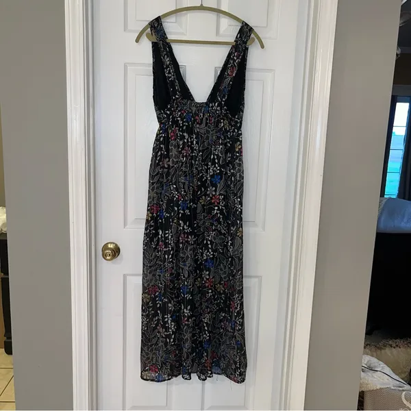 Anthropologie Raga Rain Forest Plunge Neck Maxi‎ Dress Black Floral Medium NEW - Image 15