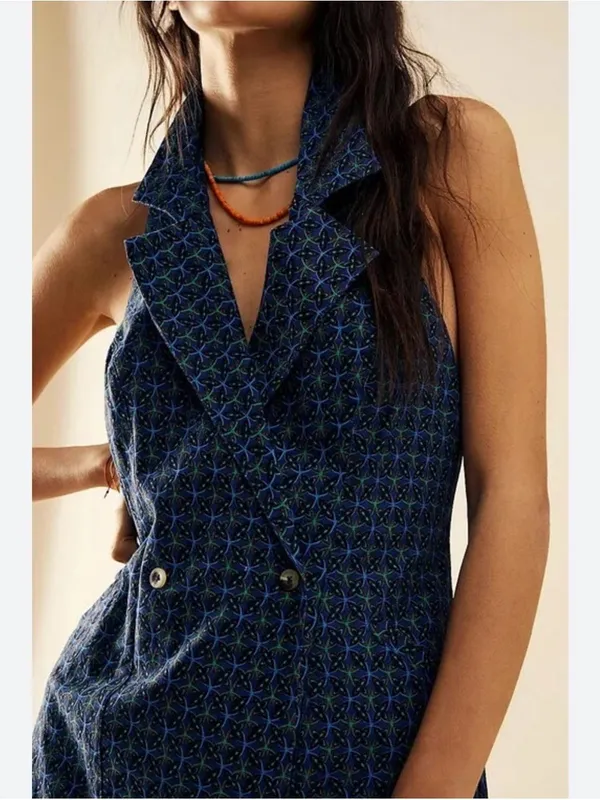 Free People Navy Blue Sleeveless Blazer Mini Dress - Image 4