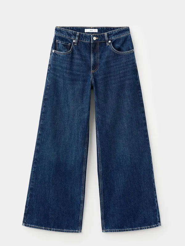 Mango Deep Indigo Wide-Leg Jeans Size 4 100% Cotton - Image 4