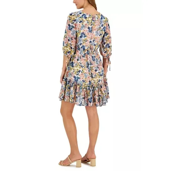 Taylor Womens Floral Vneck Ruched Ruffle Tiered Dress sz 10 Boho Cottage Dainty - Image 5