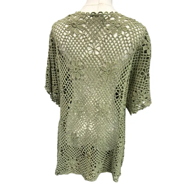WoWo Boho Crochet Daisy Flower Open Weave Knit Top Hippie Green Size L Festival - Image 5