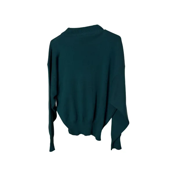 Meister Embroidered V Neck Sweater Green Floral Folk Art Metal Clasps Women's L - Image 5