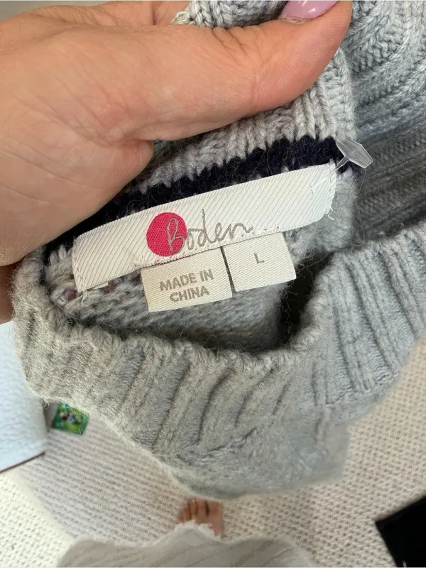 Boden Cable Knit Turtleneck Sweater Gray Large - Image 5