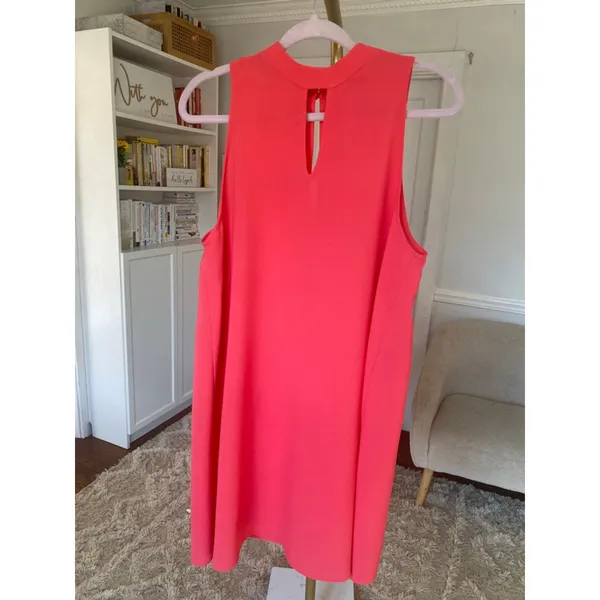 Everly Coral Sleeveless Mini Dress Keyhole Neckline Feminine Coquette Quiet Luxe - Image 2