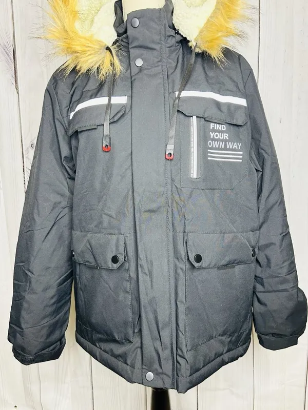 Leduntino Windbreaker Jacket Sz S Fur Hoodie Full Zip Black Sherpa Lined - Image 5