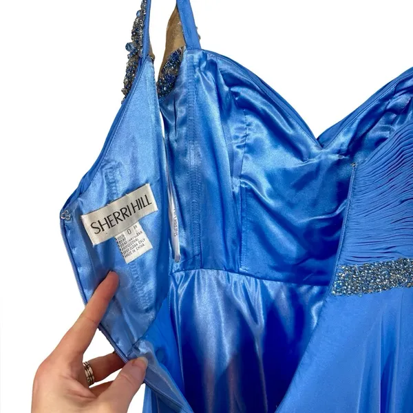 Sherri Hill 50086 Chiffon Beaded Sweetheart Prom Gown Formal Dress Periwinkle - Image 12