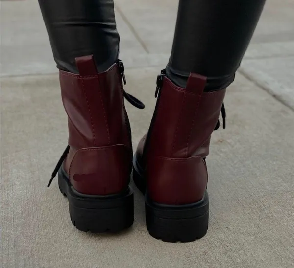 Burgundy/wine Lace Up Combat Boots - Image 2