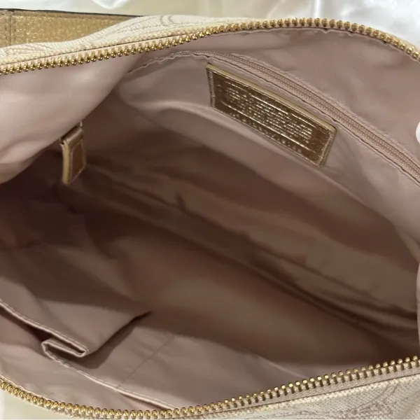Coach Signature Penelope Purse Linen Leather Crossbody Shoulder Bag Cream Gold - Image 12