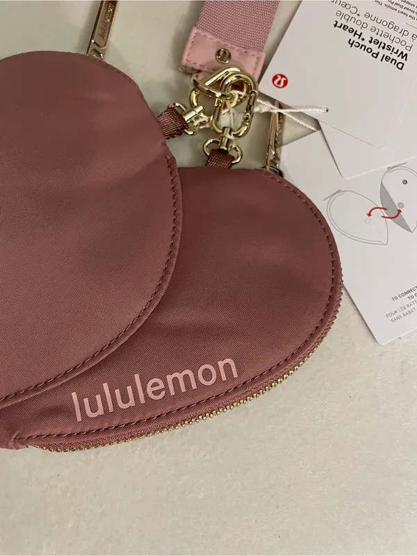 Lululemon Dual Pouch Wristlet Bag Heart Shaped Spice Chai Pink Haze Gold NWT - Image 4