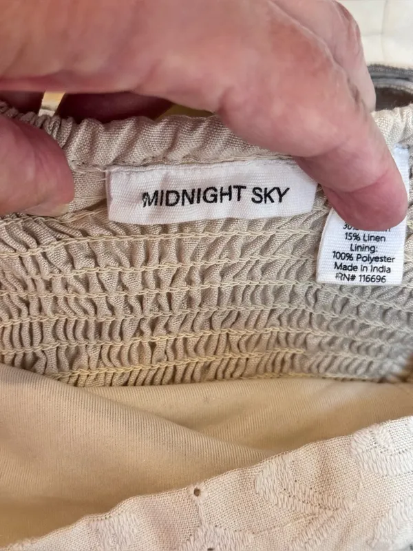 Midnight sky Cream Linen Blend Eyelet Peplum Top S Square Neck Cottagecore Coquette Prairie - Image 9