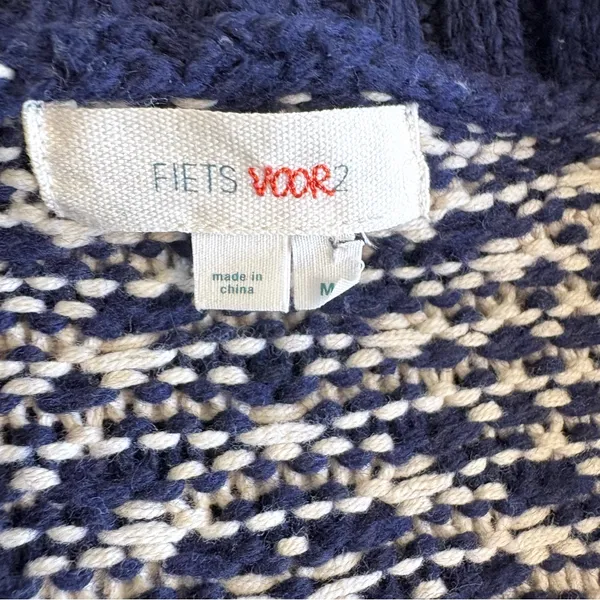 Anthropologie Fiets Voor2 Wool Blend Hooded Tassel Cardigan Sweater in Navy Beige Medium - Image 13