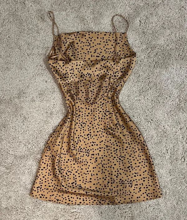 Spotted Silk Dress Tan - Image 3