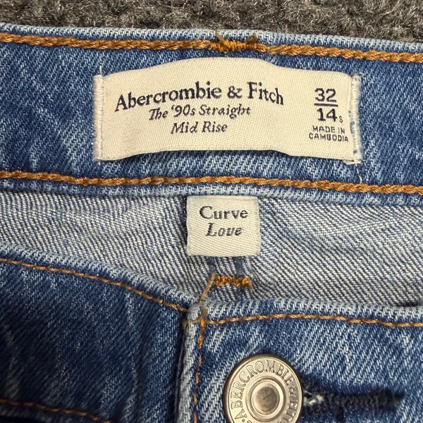 Abercrombie & Fitch Curve Love 90s Straight Mid Rise Jeans Blue 32 14S - Image 4