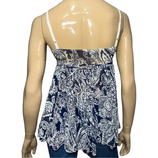 E-KLAH Women’s S Blue White Printed Babydoll Spaghetti Strap Camisole Tank Top - Image 4