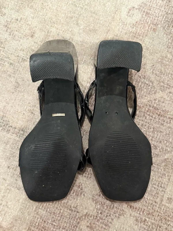 Billini Black Patent Square-Toe Strappy Block Heels - Image 3
