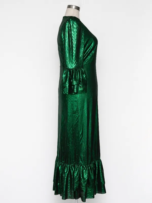 Pomander Place - Emerald Crinkle Lurex Lillith Maxi Dress - Image 5