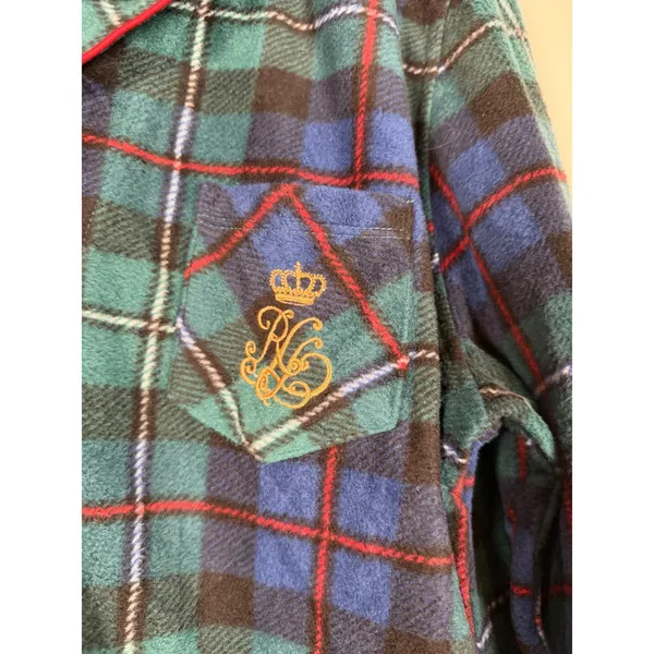 RRL Lauren Ralph Lauren Plaid Flannel Pajama Shirt Top‎ only Embroidered Logo XL - Image 2