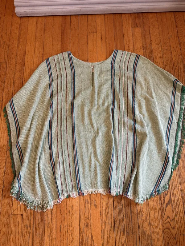 Jen's Pirate Booty Poncho Womens One Size Green Stripe Fringe Boho Serape Ruana - Image 2