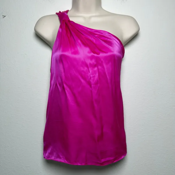 NEW Amanda Uprichard Women 100% Silk Top Small Pink One Shoulder Club Party - Image 2