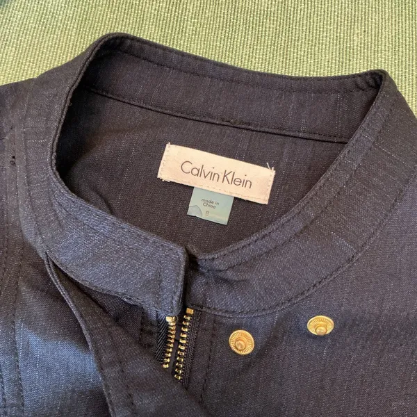 Calvin Klein Shirt Dress Navy Blue Belted Button Front Size 8 - Image 3
