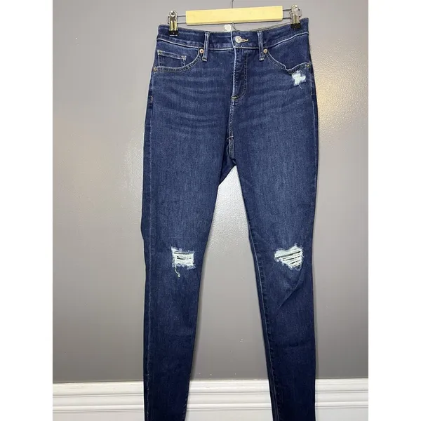 Express Curvy Skinny Mid Rise Jeans Womens 4L Med Wash Distressed Tall Denim - Image 2